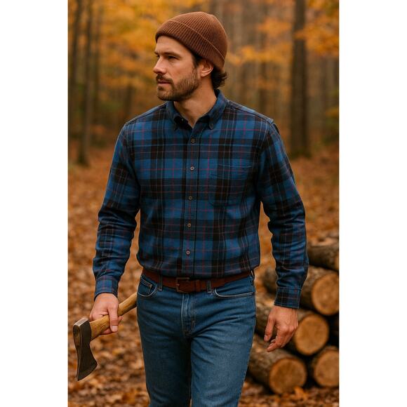 LL Bean Blue Plaid Flannel Shirt Men’s Medium Traditional Fit Button Down - Picture 1 of 10